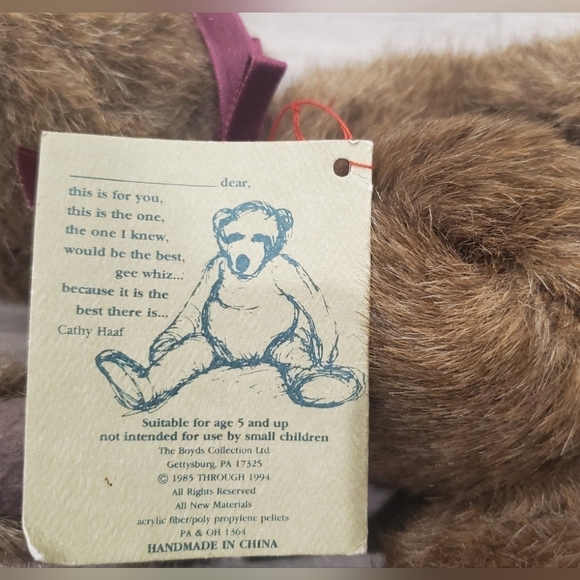 Boyds Bears Vintage Teddy Bear J. B. Bean & Associates Retired Soft Plush - Picture 9 of 10